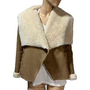 Lauren Ralph Lauren Women’s S P Petite Faux Shearling Sherpa Suede Jacket Tan